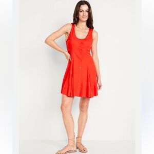 Old Navy Red Button-Front Flare Mini Dress